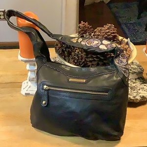 Purse- all leather black with embroidered design, NWOT by Isabel Fiore